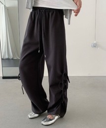 【カラー×サイズ展開あり】サイドギャザーリボンスウェットパンツ リボン スウェット パンツ ワイド スウェットパンツ ワイドパンツ イージーパンツ リボンパンツ
