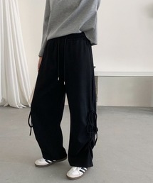 【カラー×サイズ展開あり】サイドギャザーリボンスウェットパンツ リボン スウェット パンツ ワイド スウェットパンツ ワイドパンツ イージーパンツ リボンパンツ