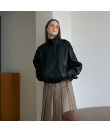 Double High-neck Leather Jumper [Black]