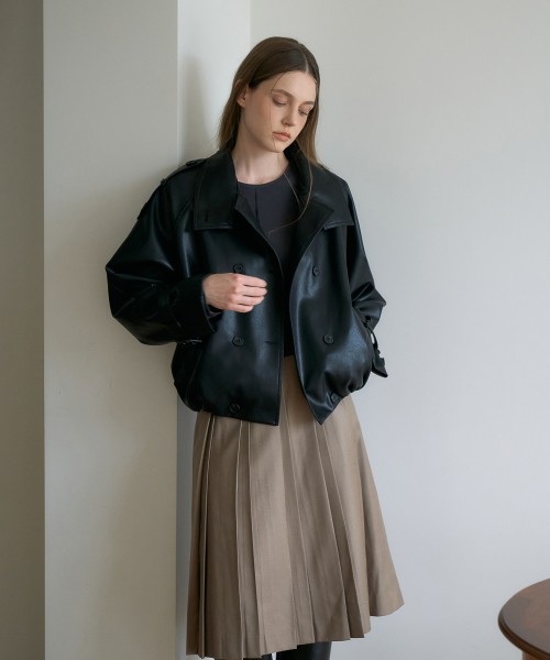 DEHEVE（デヘヴェ）の「Double High-neck Leather Jumper [Black]（ライダースジャケット・レディース・ブラック・OS）」の4枚目の写真