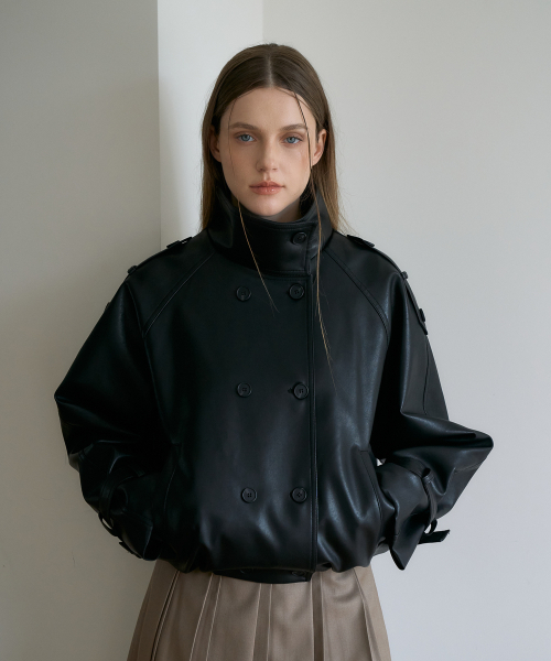 DEHEVE（デヘヴェ）の「Double High-neck Leather Jumper [Black]（ライダースジャケット・レディース・ブラック・OS）」の6枚目の写真