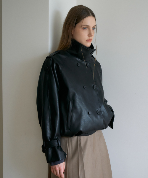 DEHEVE（デヘヴェ）の「Double High-neck Leather Jumper [Black]（ライダースジャケット・レディース・ブラック・OS）」の7枚目の写真