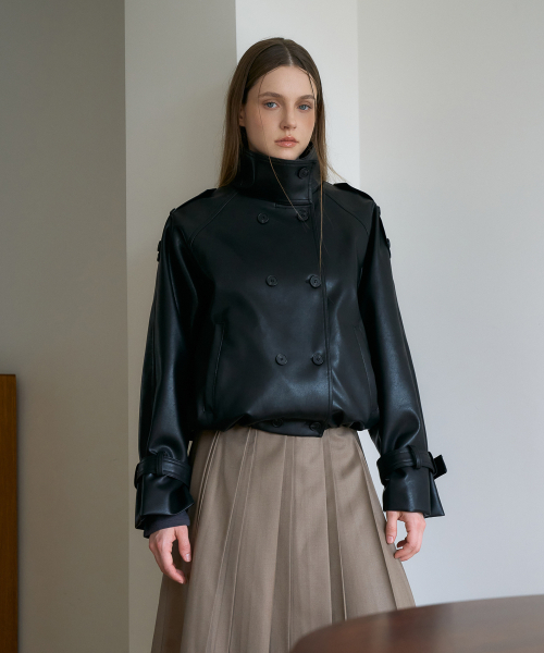 DEHEVE（デヘヴェ）の「Double High-neck Leather Jumper [Black]（ライダースジャケット・レディース・ブラック・OS）」の8枚目の写真