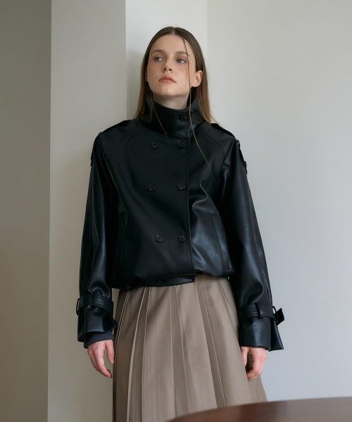 DEHEVE（デヘヴェ）の「Double High-neck Leather Jumper [Black]（ライダースジャケット・レディース・ブラック・OS）」の9枚目の写真