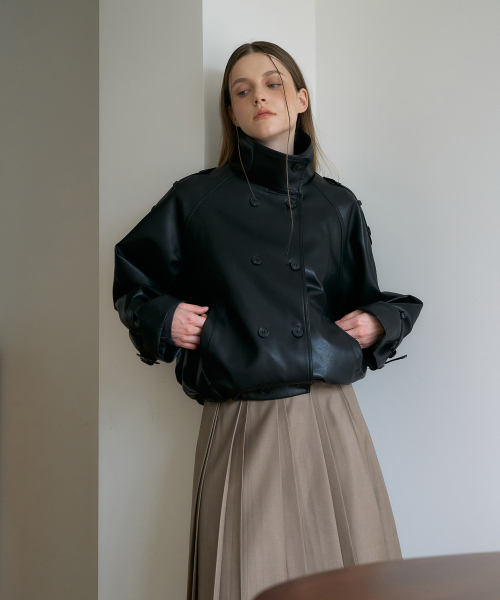 DEHEVE（デヘヴェ）の「Double High-neck Leather Jumper [Black]（ライダースジャケット・レディース・ブラック・OS）」の10枚目の写真