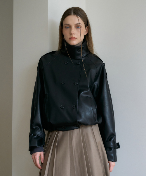 DEHEVE（デヘヴェ）の「Double High-neck Leather Jumper [Black]（ライダースジャケット・レディース・ブラック・OS）」の11枚目の写真