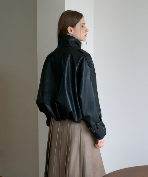 DEHEVE（デヘヴェ）の「Double High-neck Leather Jumper [Black]（ライダースジャケット・レディース・ブラック・OS）」の12枚目の写真