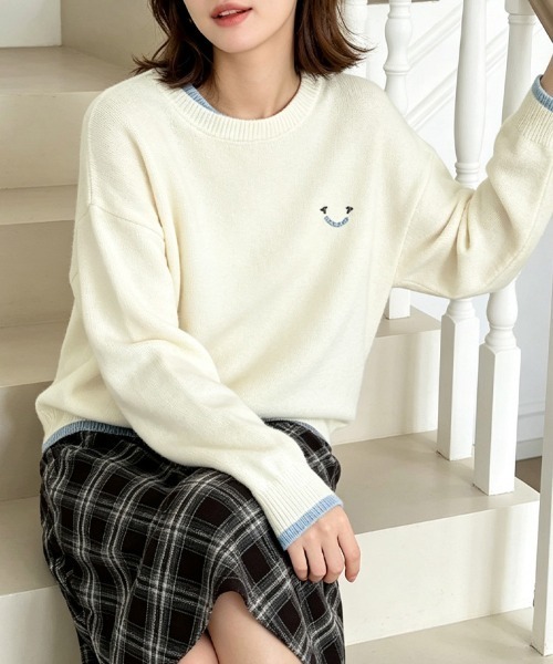 LEMOA(レモア)の「レタリング刺繍レイヤード風長袖ニットトップス(ニット/セーター・レディース・オフホワイト/グレー・FREE)」の18枚目の写真