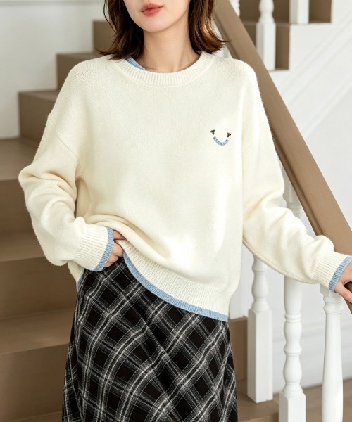LEMOA(レモア)の「レタリング刺繍レイヤード風長袖ニットトップス(ニット/セーター・レディース・オフホワイト/グレー・FREE)」の19枚目の写真