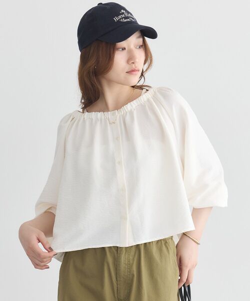 earth music&ecology(アースミュージックアンドエコロジー)の「マルチウェイギャザーブラウス(シャツ/ブラウス・レディース・ブラック/カーキ/オフホワイト・FREE)」の1枚目の写真