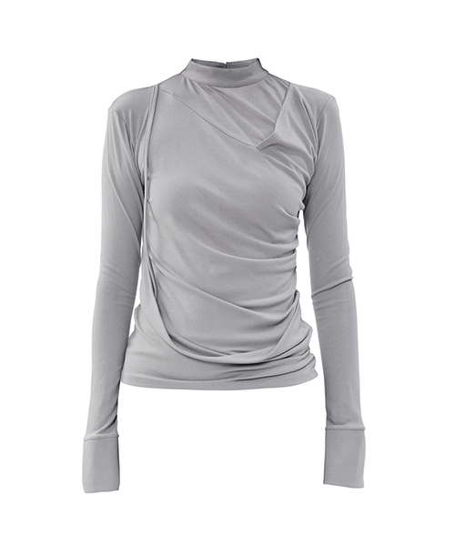FLAREUP(フレアアップ)の「ドレープモックネック長袖 (FL-182_Gray)(Tシャツ/カットソー・レディース・グレー・OS)」の1枚目の写真
