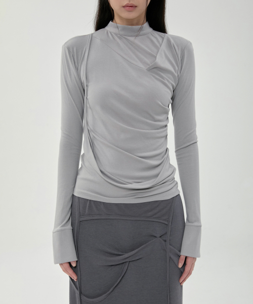 FLAREUP(フレアアップ)の「ドレープモックネック長袖 (FL-182_Gray)(Tシャツ/カットソー・レディース・グレー・OS)」の3枚目の写真