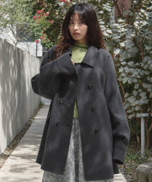 RONRON(ロンロン)の「COLLAR RIBBON POCKET HALF COAT CHARCOAL(ダッフルコート・レディース・その他・FREE)」の1枚目の写真