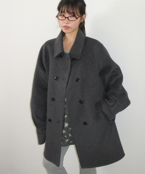 RONRON(ロンロン)の「COLLAR RIBBON POCKET HALF COAT CHARCOAL(ダッフルコート・レディース・その他・FREE)」の5枚目の写真