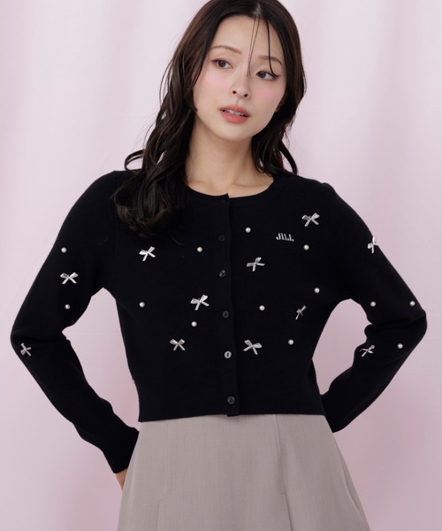 JILL by JILL STUART(ジルバイジルスチュアート)の「リボントッピングカーディガン(ニット/セーター・レディース・ピンク/ブラック/ホワイト・FREE)」の4枚目の写真