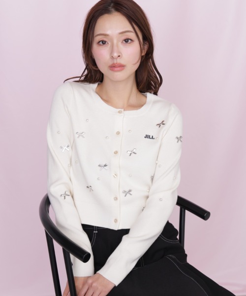 JILL by JILL STUART(ジルバイジルスチュアート)の「リボントッピングカーディガン(ニット/セーター・レディース・ピンク/ブラック/ホワイト・FREE)」の12枚目の写真