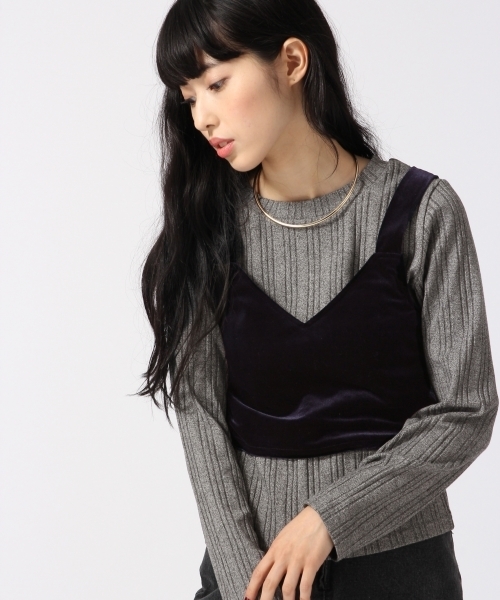 HARE(ハレ)の「2ピースベロアキャミリブカットソー(HARE)(キャミソール・レディース・ブラウン/ネイビー・FREE)」の2枚目の写真