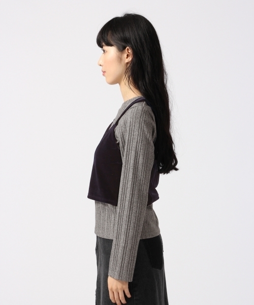 HARE(ハレ)の「2ピースベロアキャミリブカットソー(HARE)(キャミソール・レディース・ブラウン/ネイビー・FREE)」の4枚目の写真