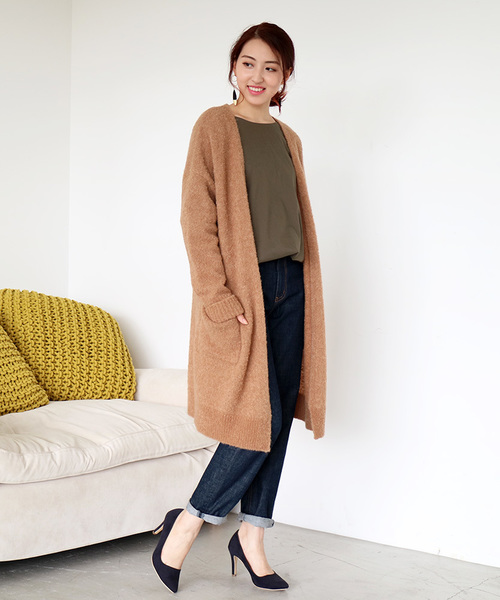 N.(N. Natural Beauty Basic)(エヌエヌナチュラルビューティーベーシック)の「アルパカブークレーカーディガン(カーディガン/ボレロ・レディース・ホワイト/グレー系その他/ベージュ/グレー・MEDIUM)」の4枚目の写真