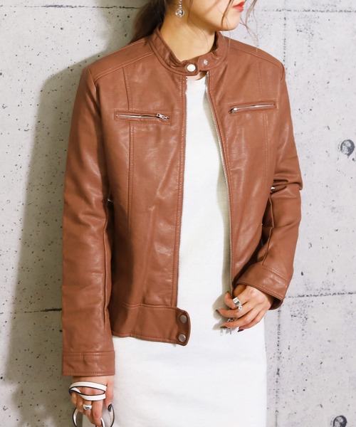 reca（レカ）の「ライダースシングルジャケット（ライダースジャケット・レディース・ブラック/キャメル/グレー/ピンク/アイボリー/ライトカーキ/ライトグレー/ベージュ/カーキ/ブラウン・M/L）」の9枚目の写真