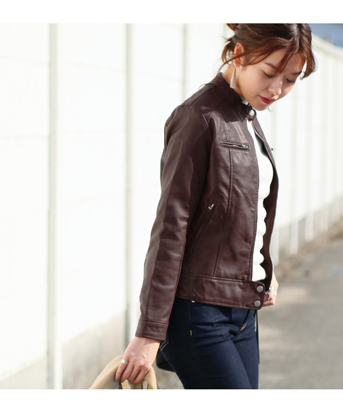 reca（レカ）の「ライダースシングルジャケット（ライダースジャケット・レディース・ブラック/キャメル/グレー/ピンク/アイボリー/ライトカーキ/ライトグレー/ベージュ/カーキ/ブラウン・M/L）」の6枚目の写真