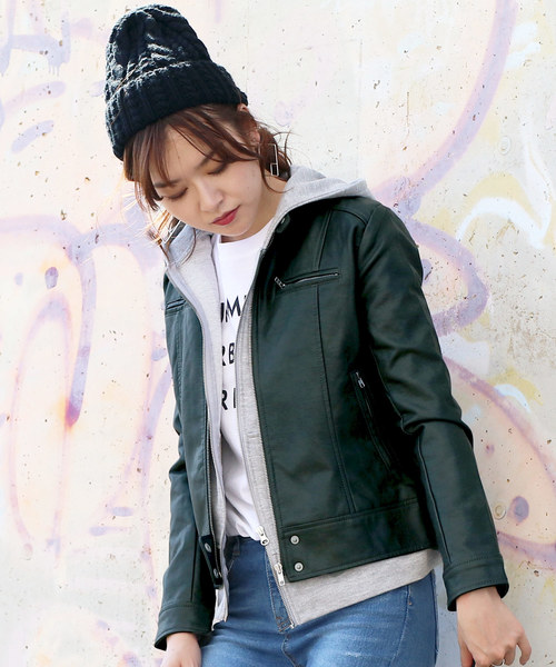 reca（レカ）の「ライダースシングルジャケット（ライダースジャケット・レディース・ブラック/キャメル/グレー/ピンク/アイボリー/ライトカーキ/ライトグレー/ベージュ/カーキ/ブラウン・M/L）」の7枚目の写真