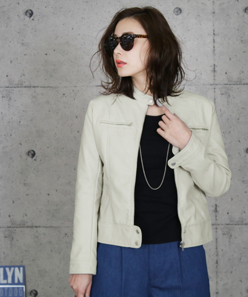 reca（レカ）の「ライダースシングルジャケット（ライダースジャケット・レディース・ブラック/キャメル/グレー/ピンク/アイボリー/ライトカーキ/ライトグレー/ベージュ/カーキ/ブラウン・M/L）」の4枚目の写真