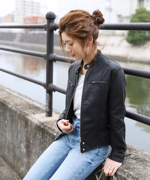 reca（レカ）の「ライダースシングルジャケット（ライダースジャケット・レディース・ブラック/キャメル/グレー/ピンク/アイボリー/ライトカーキ/ライトグレー/ベージュ/カーキ/ブラウン・M/L）」の3枚目の写真