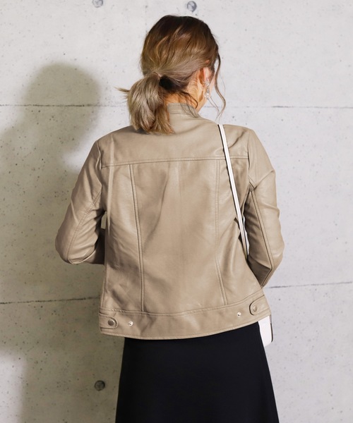 reca（レカ）の「ライダースシングルジャケット（ライダースジャケット・レディース・ブラック/キャメル/グレー/ピンク/アイボリー/ライトカーキ/ライトグレー/ベージュ/カーキ/ブラウン・M/L）」の16枚目の写真