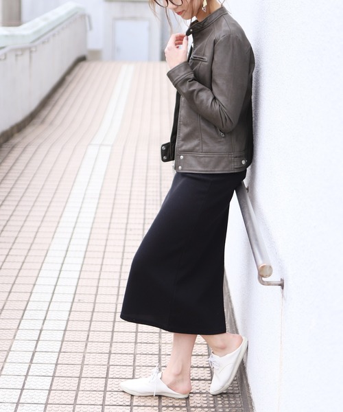 reca（レカ）の「ライダースシングルジャケット（ライダースジャケット・レディース・ブラック/キャメル/グレー/ピンク/アイボリー/ライトカーキ/ライトグレー/ベージュ/カーキ/ブラウン・M/L）」の19枚目の写真