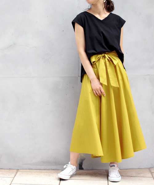PAGEBOY（ページボーイ）の「2WAYリボンフレアスカート（スカート・レディース・ブルー/イエロー/ライトカーキ/ピンク/チャコールグレー/オレンジ/パープル・FREE）」の6枚目の写真
