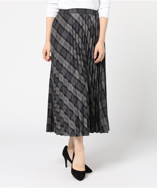 AMERICAN HOLIC(アメリカンホリック)の「チェックプリーツロングスカート(スカート・レディース・ブラック/グレー/グリーン系その他/ネイビー/グリーン/ダークネイビー/レッド/イエロー/チャコールグレー/ライトグレー/ダークグレー・FREE)」の4枚目の写真