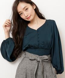 RAY CASSIN | サテンウエストシャーリングブラウス(シャツ/ブラウス)