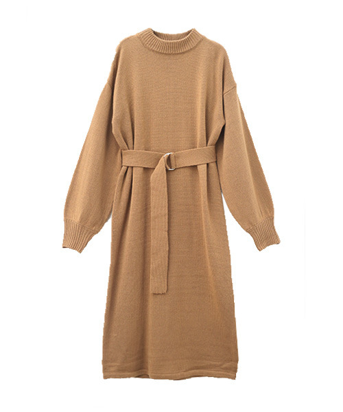 Luz Llena（ラズレナ）の「ベルト付きニットワンピース（ワンピース・レディース・ブラック/ボルドー/キャメル・MEDIUM）」の9枚目の写真