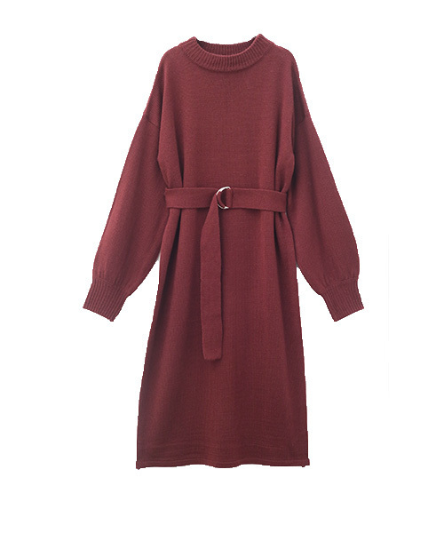 Luz Llena（ラズレナ）の「ベルト付きニットワンピース（ワンピース・レディース・ブラック/ボルドー/キャメル・MEDIUM）」の7枚目の写真