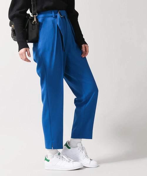 WEGO（ウィゴー）の「WEGO/ベルト付きジョーゼットテーパードパンツ（スラックス・レディース・ブルー/ライトピンク/ブラック/ライトグレー/グリーン・LARGE/MEDIUM）」の4枚目の写真