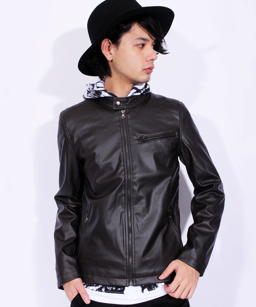 8(eight)(エイト)の「シングル ライダースジャケット PUレザー(ライダースジャケット・メンズ・ブラウン/ブルー系その他/ワイン/キャメル/ブラック・SMALL/MEDIUM/LARGE/X-LARGE)」の1枚目の写真