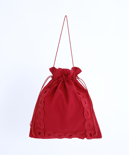 merlot plus（メルロープリュス）の「パンチングレース巾着ハンドバッグ2572（ハンドバッグ・レディース・ブラック/オフホワイト/レッド・FREE）」の3枚目の写真