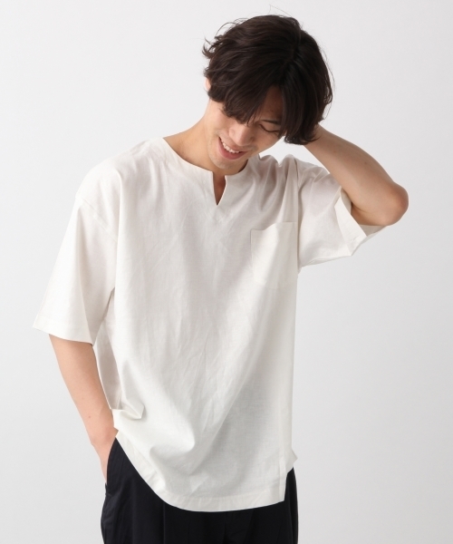 RAGEBLUE（レイジブルー）の「リネン混スキッパー/794211（シャツ/ブラウス・メンズ・ホワイト/ネイビー/グリーン/オレンジ・SMALL/LARGE/MEDIUM）」の2枚目の写真