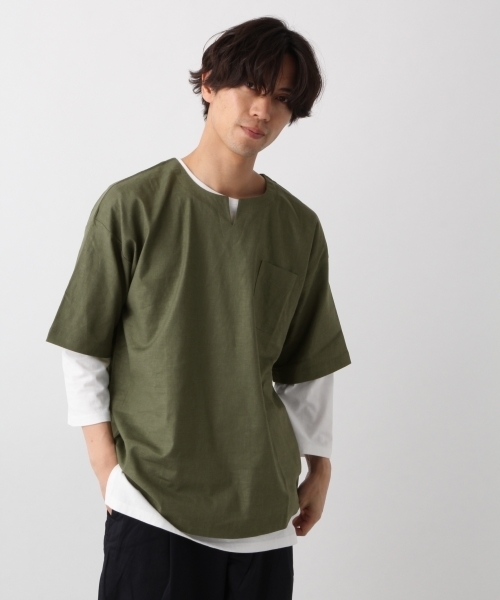 RAGEBLUE（レイジブルー）の「リネン混スキッパー/794211（シャツ/ブラウス・メンズ・ホワイト/ネイビー/グリーン/オレンジ・SMALL/LARGE/MEDIUM）」の3枚目の写真