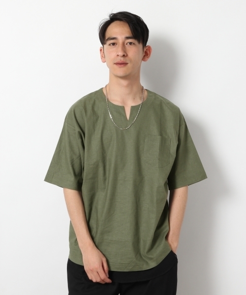 RAGEBLUE（レイジブルー）の「リネン混スキッパー/794211（シャツ/ブラウス・メンズ・ホワイト/ネイビー/グリーン/オレンジ・SMALL/LARGE/MEDIUM）」の5枚目の写真