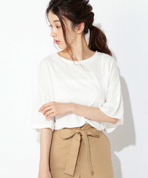 NATURAL BEAUTY BASIC（ナチュラルビューティーベーシック）の「フレアープルオーバー（Tシャツ/カットソー・レディース・ブラック/オフホワイト/グリーン・MEDIUM）」の2枚目の写真