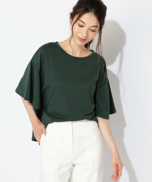 NATURAL BEAUTY BASIC（ナチュラルビューティーベーシック）の「フレアープルオーバー（Tシャツ/カットソー・レディース・ブラック/オフホワイト/グリーン・MEDIUM）」の3枚目の写真