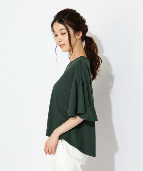 NATURAL BEAUTY BASIC（ナチュラルビューティーベーシック）の「フレアープルオーバー（Tシャツ/カットソー・レディース・ブラック/オフホワイト/グリーン・MEDIUM）」の7枚目の写真