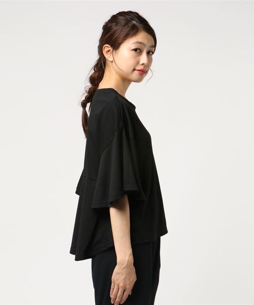 NATURAL BEAUTY BASIC（ナチュラルビューティーベーシック）の「フレアープルオーバー（Tシャツ/カットソー・レディース・ブラック/オフホワイト/グリーン・MEDIUM）」の4枚目の写真