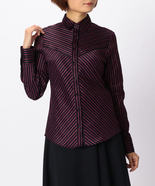 NARACAMICIE（ナラカミーチェ）の「ダークストライプ切り替えシャツ（シャツ/ブラウス・レディース・ネイビー/ピンク・LARGE/MEDIUM/SMALL）」の13枚目の写真