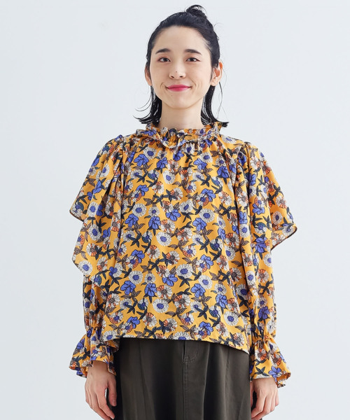 MERLOT（メルロー）の「フラワー柄フリルネックブラウス3007（シャツ/ブラウス・レディース・ブラック/ネイビー/イエロー・FREE）」の5枚目の写真
