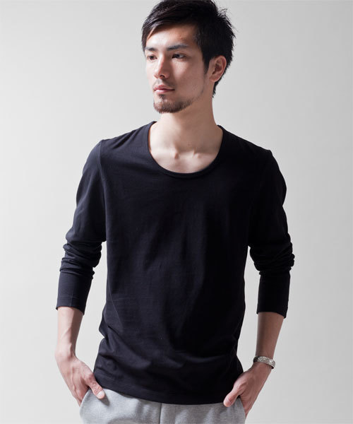 NANO universe(ナノユニバース)の「wjk/ Plain U-Neck Tee L/S(Tシャツ/カットソー・メンズ・ホワイト/ブラック/カーキ/ネイビー/ライトピンク/グレー・SMALL/MEDIUM/LARGE)」の3枚目の写真