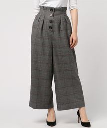 フロントボタンハイウエストグレンチェック柄ワイドパンツ＊レディース/ボトムス[M2255]神戸レタス
