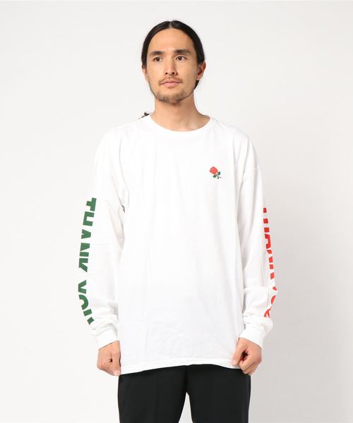 ADAM ET ROPE'（アダムエロペ）の「【CHINATOWN MARKET】THANK YOU L/S SHIRT（Tシャツ/カットソー・メンズ・ホワイト/ネイビー・X-LARGE/M）」の2枚目の写真